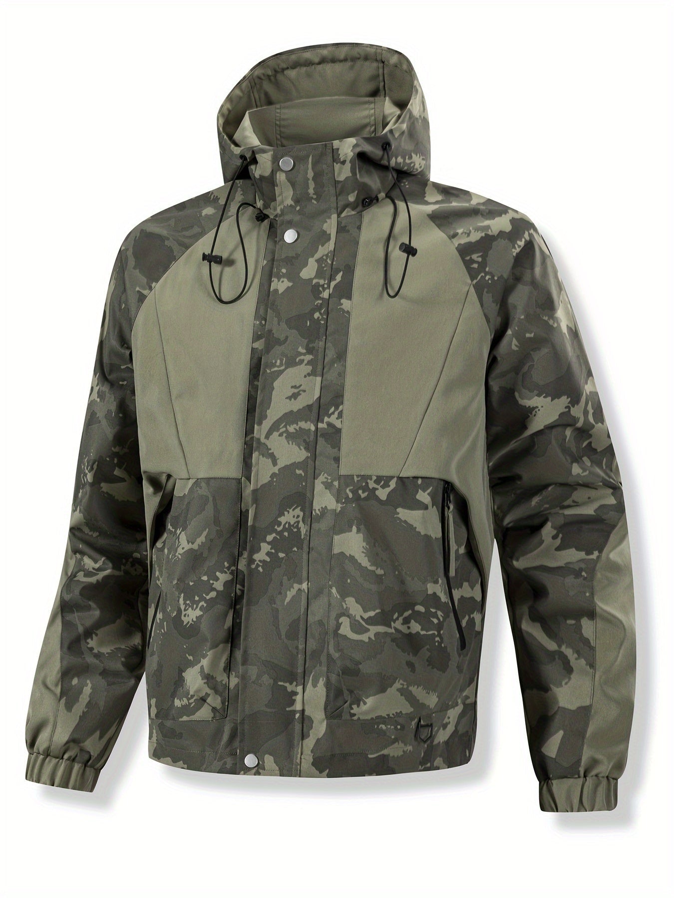 Veste Homme Camouflage Vert à Capuche et Fermeture Éclair