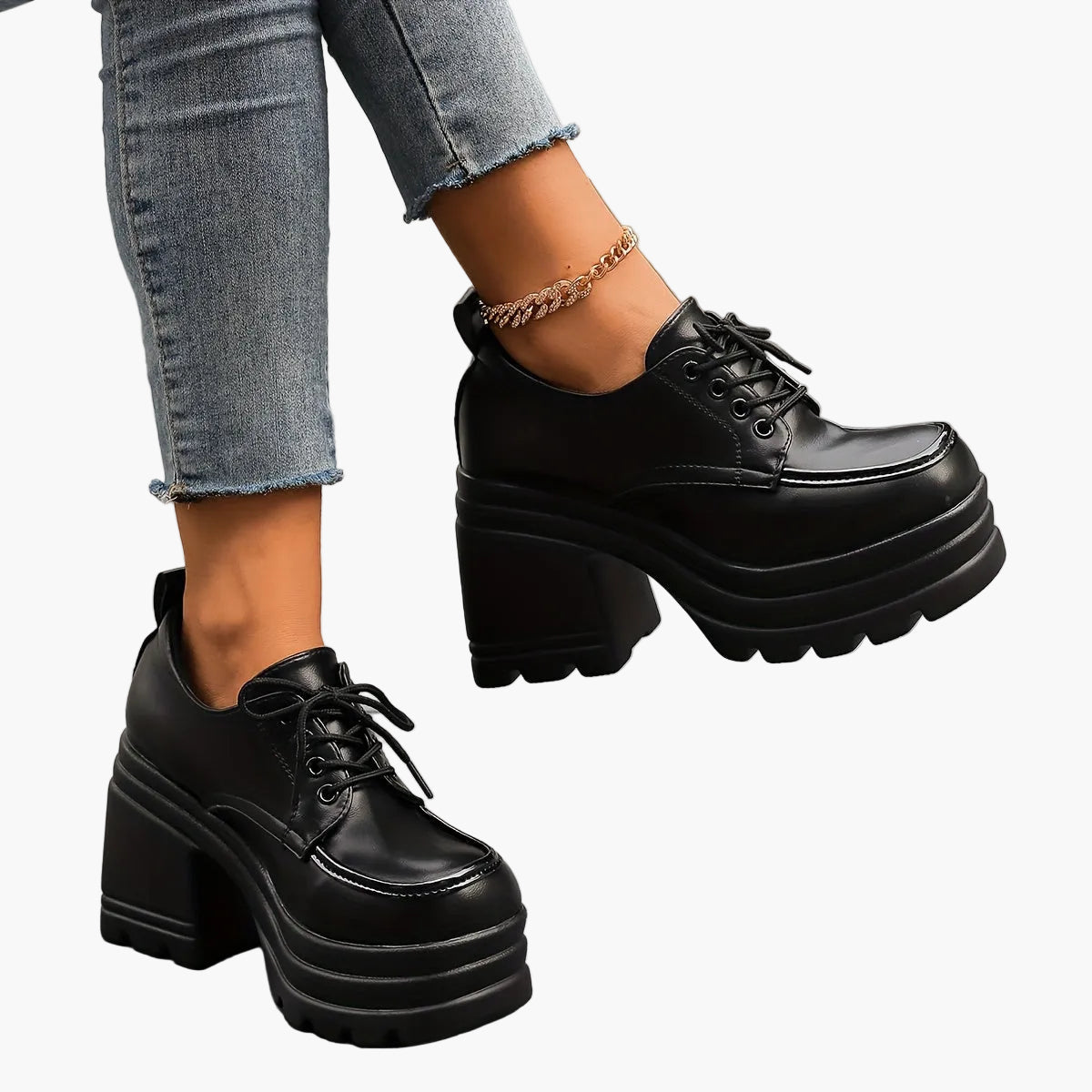 Chaussures à plateforme style Oxford à lacets pour femme – Look rétro tendance, usage quotidien ou soirée