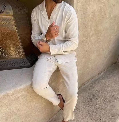 Ensemble Décontracté Homme Style Moderne Chemise Manches Longues et Pantalon Slim pour Quotidien