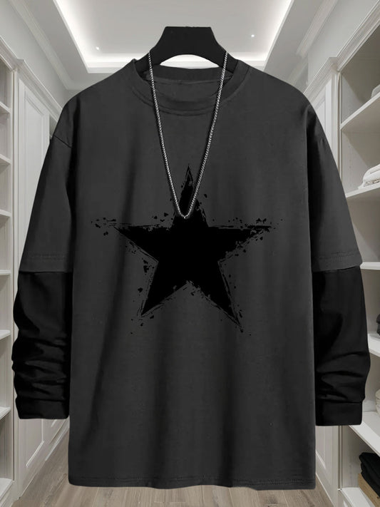 T-shirt manches longues homme coupe décontractée motif étoile grunge