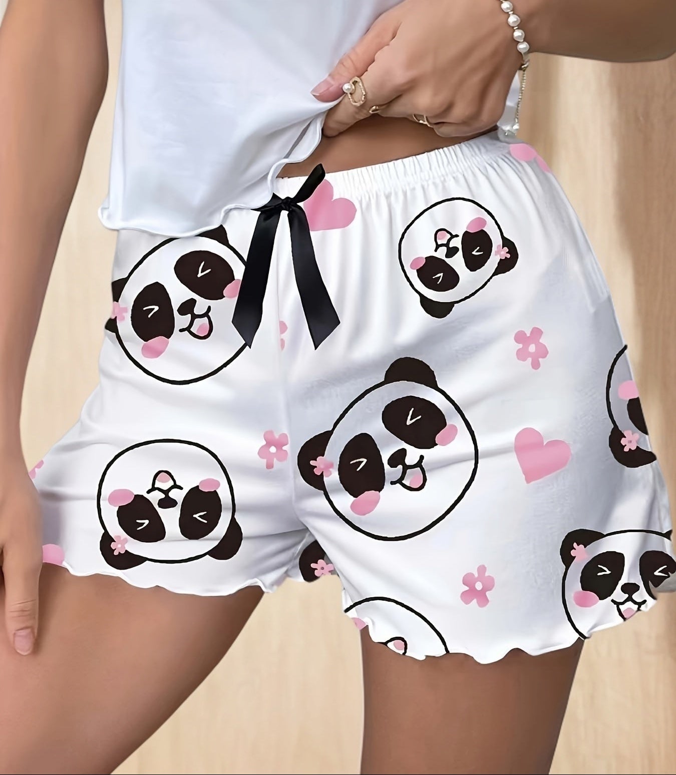Short de pyjama décontracté pour femme avec motif panda kawaii, idéal pour la nuit et la détente