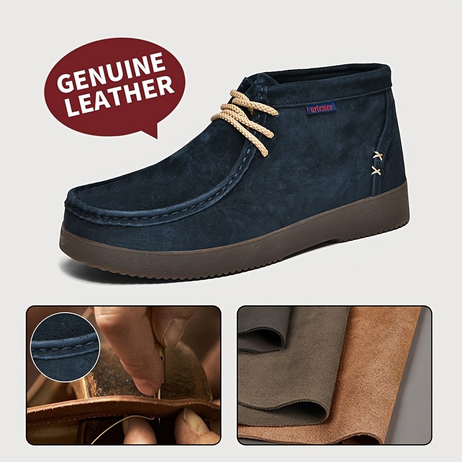 Chaussures montantes homme à lacets style mocassin, couleur unie, semelle épaisse