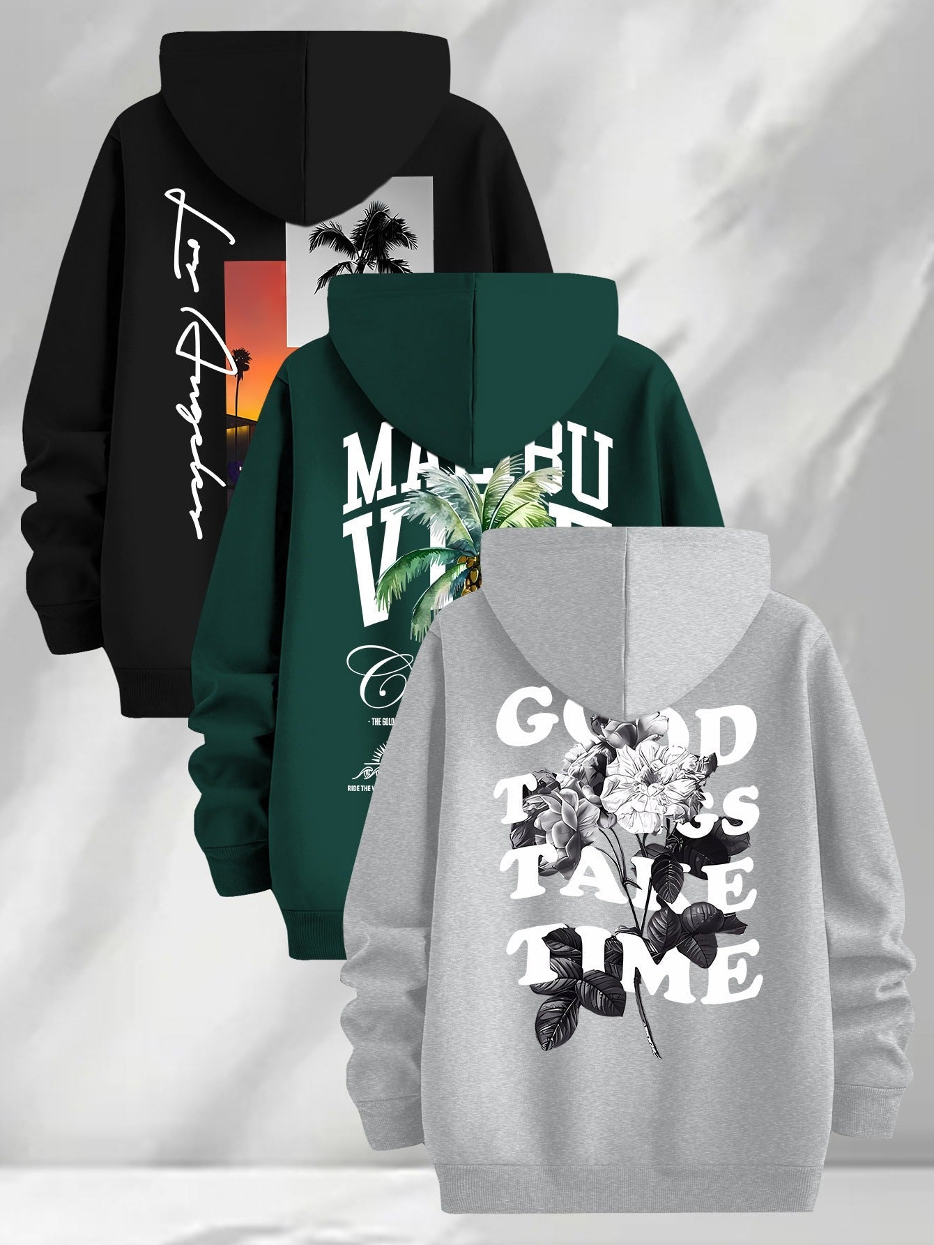 Lot de 3 Hoodies à Capuche Imprimés pour Homme Multicolore Décontracté