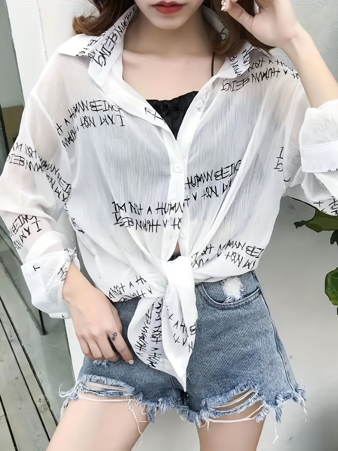 Chemise Femme Style Journal Imprimé avec Débardeur et Short Taille Haute, Tendance Urbaine Casual