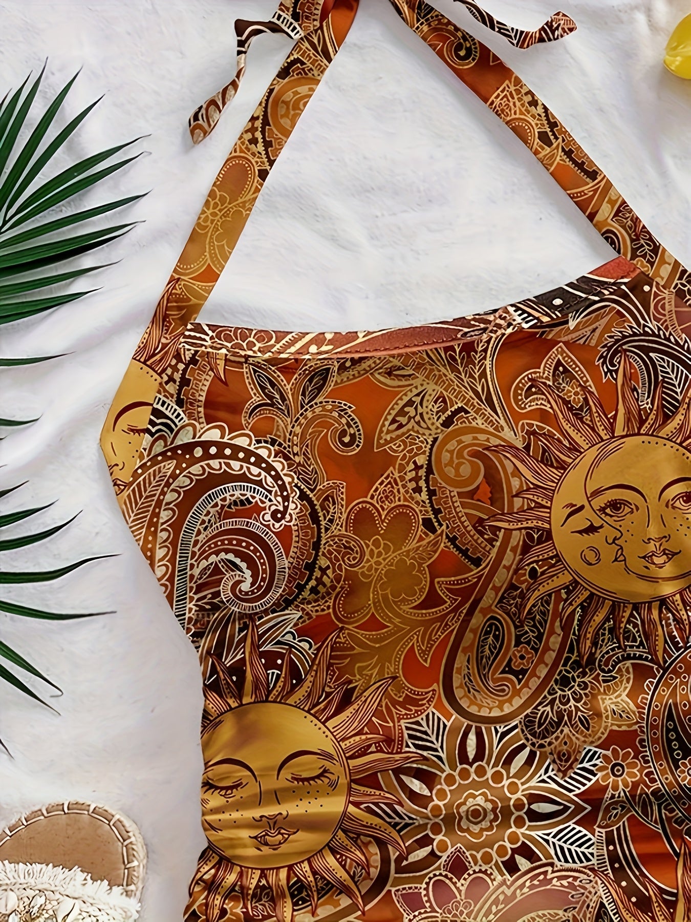Damen-Top mit Rückenausschnitt im Vintage-Boho-Stil mit Sonne- und Mond-Motiv für den Sommer
