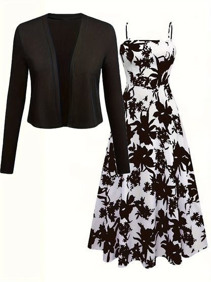 Robe Fleurie et Gilet Léger pour Femme Style Élégant et Décontracté