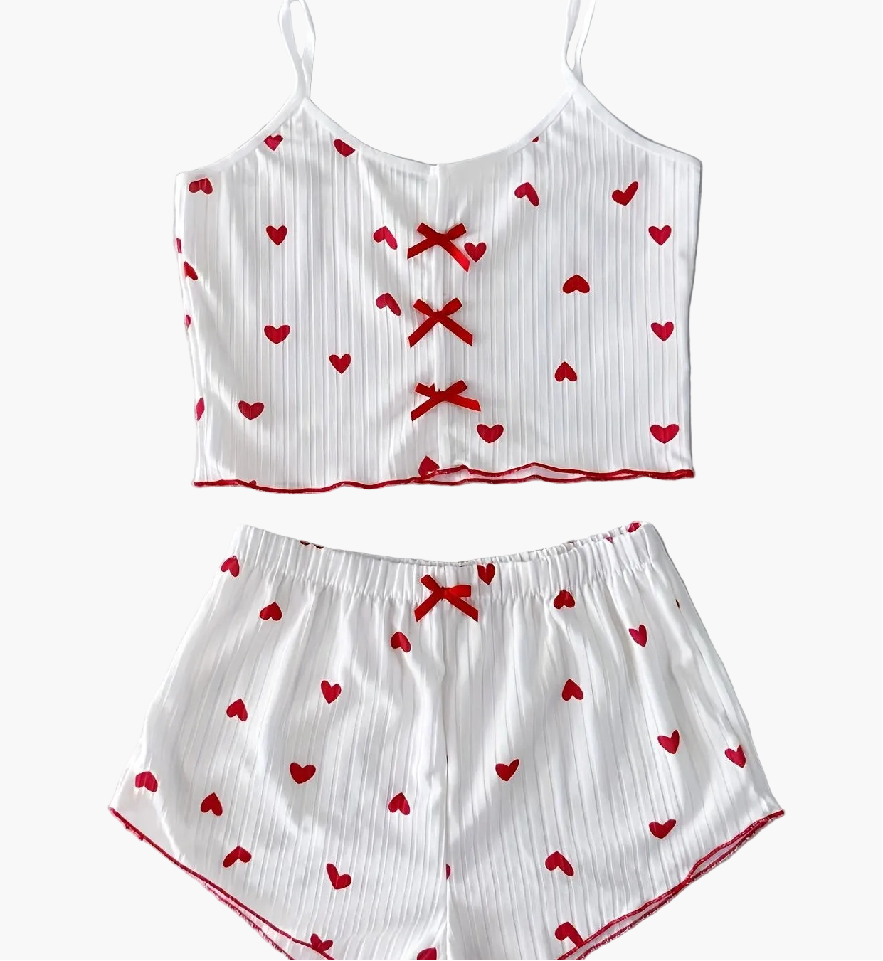 Pyjama d'été femme deux pièces style mignon à cœurs, ensemble débardeur et short, confortable pour la nuit