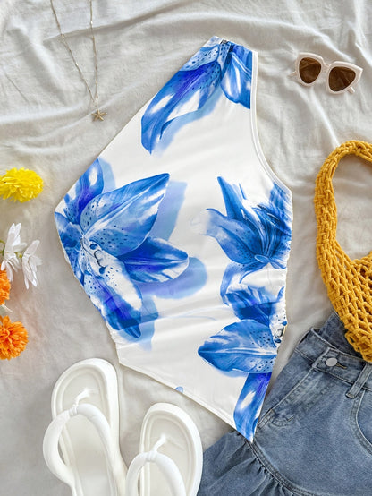 Body une épaule motif floral style élégant pour femme – Idéal printemps/été