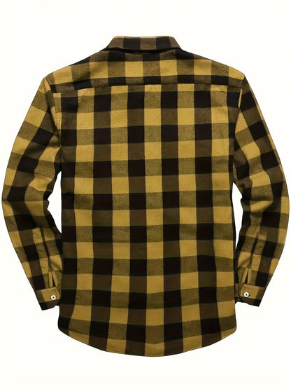 Chemise à Carreaux Homme Manches Longues à Col Classique et Poches Poitrine Couleurs Variées