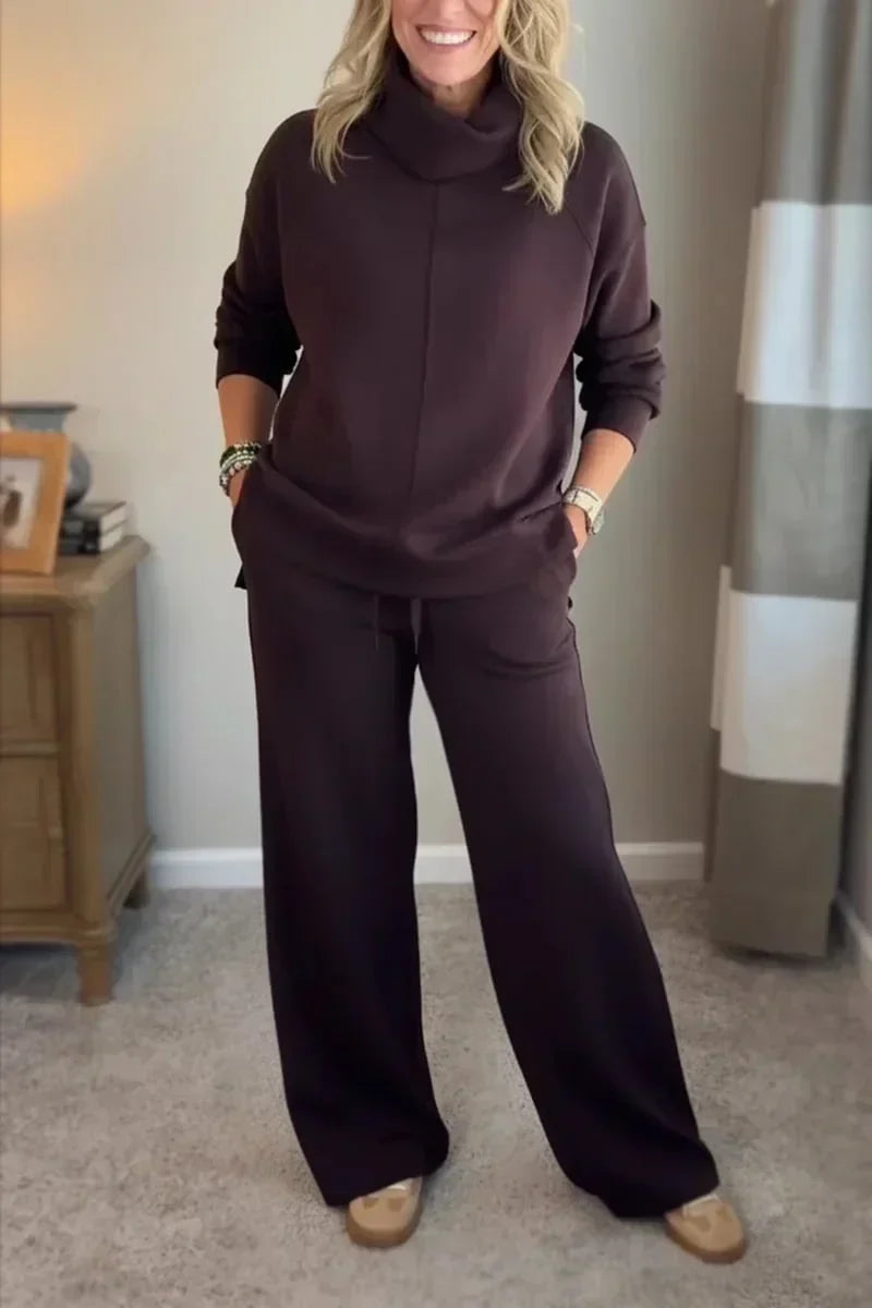 Dameset met sweater met opstaande kraag & comfortabele wijde broek