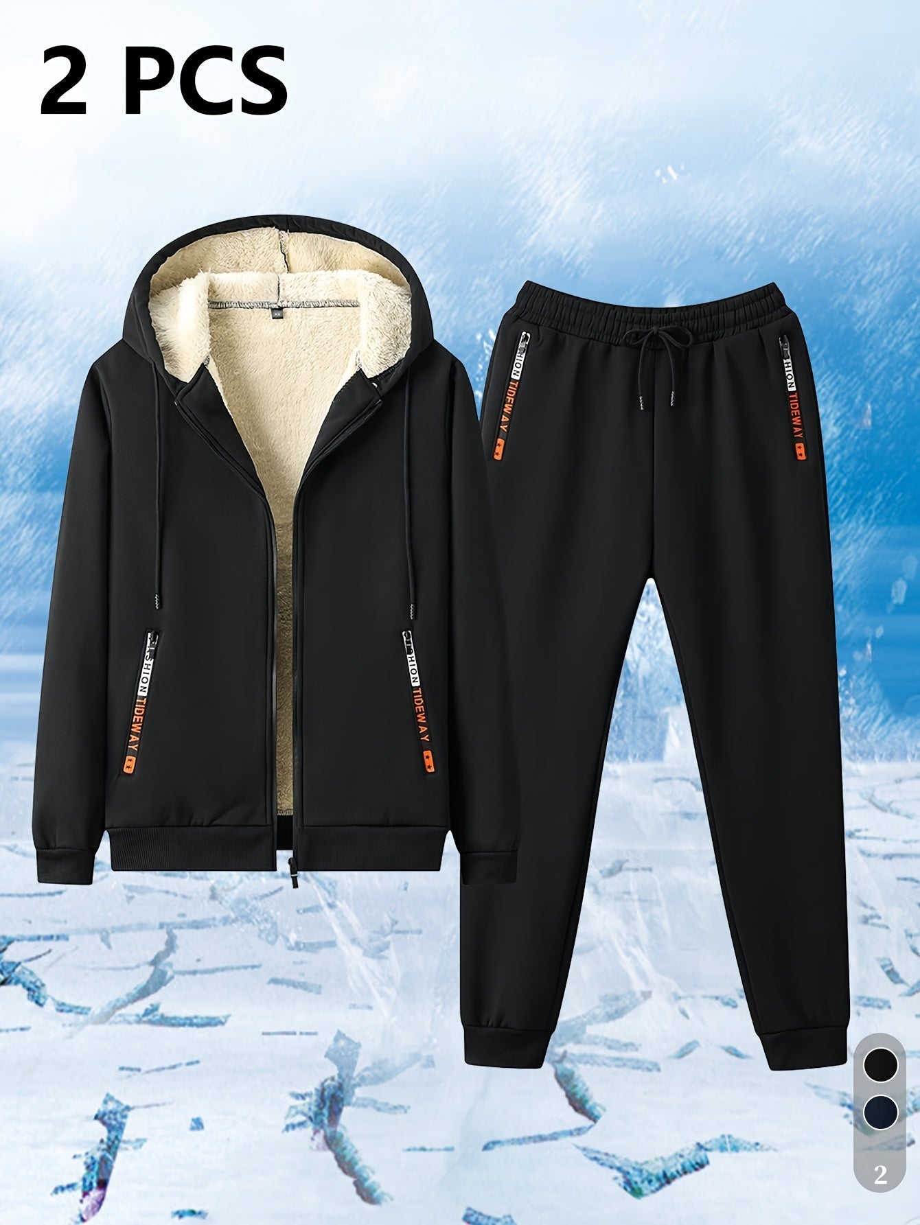 Ensemble Survêtement Homme Capuche Doublure Sherpa Hiver Chaud Bleu Marine