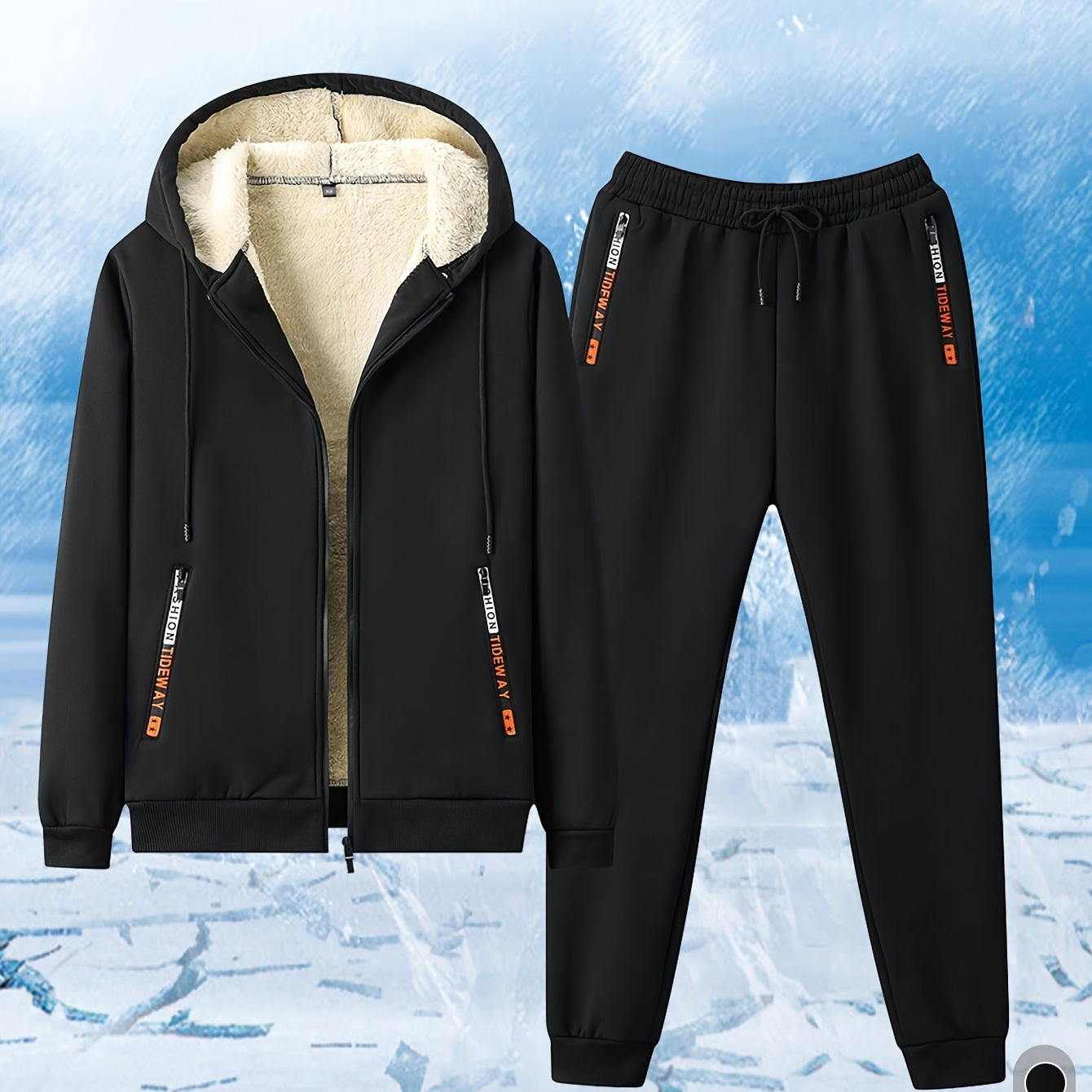 Ensemble Survêtement Homme Capuche Doublure Sherpa Hiver Chaud Bleu Marine