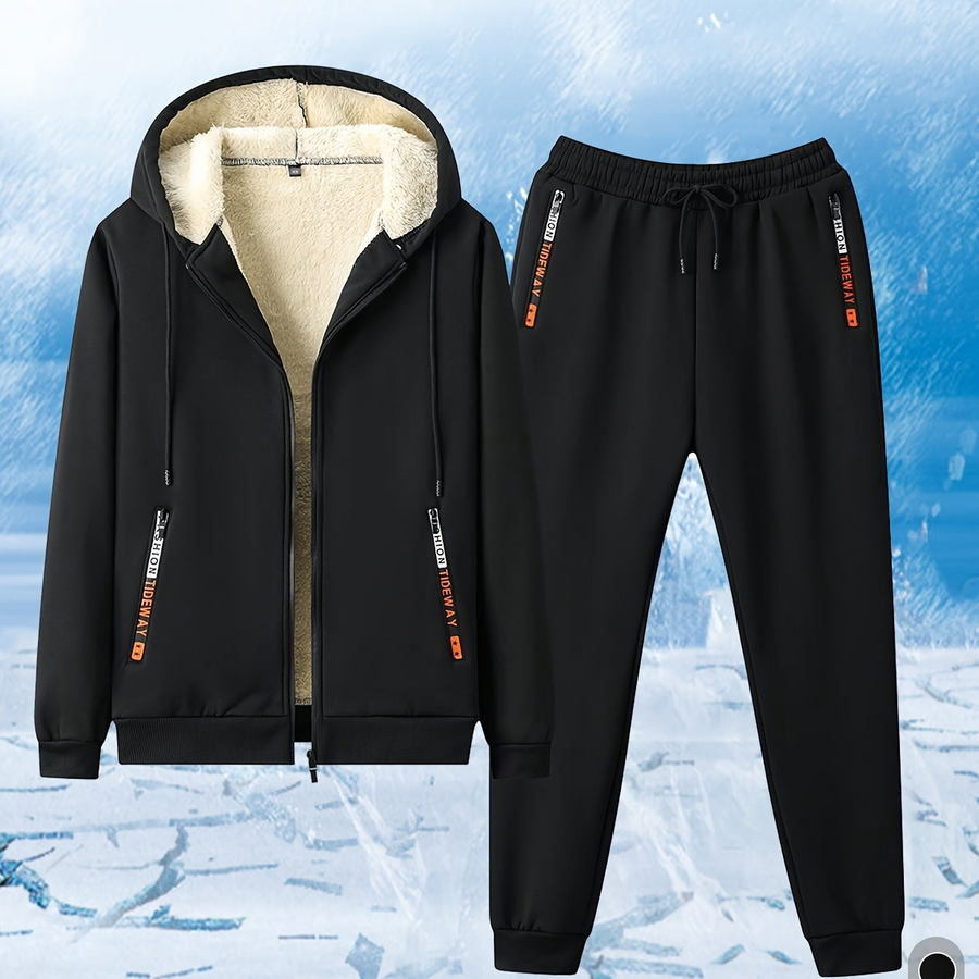 Herren-Trainingsanzug mit Kapuze, Sherpa-Futter, warm für den Winter, Marineblau