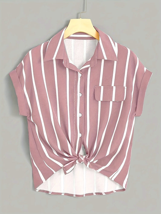 Elegant style striped tie-front shirt for women - ideal for summer