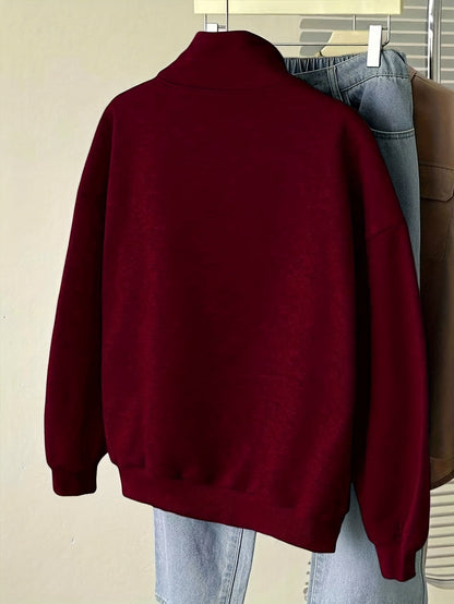 Sweat-shirt col zippé brodé Brooklyn à manches longues pour femme