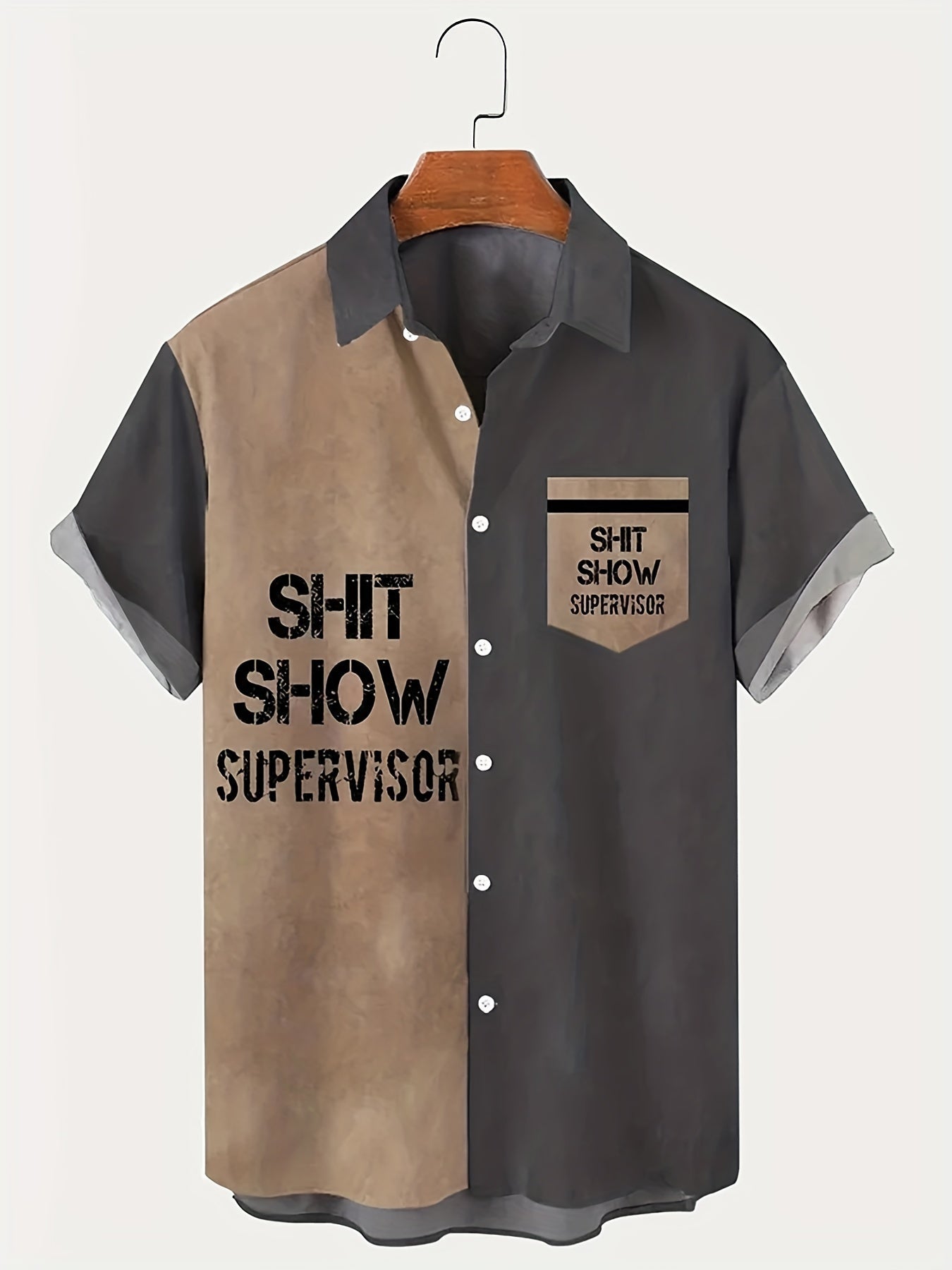 Chemise homme vintage humoristique manches courtes – Style superviseur « Shit Show », décontractée, été