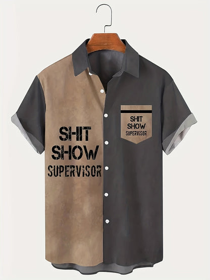 Chemise homme vintage humoristique manches courtes – Style superviseur « Shit Show », décontractée, été