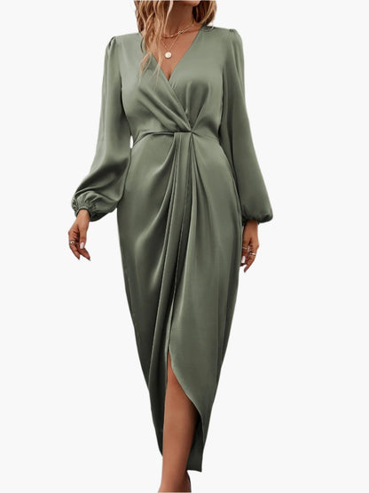 Elegant aftenkjole med slå-om design til kvinder, chic draperet stil til festlige lejligheder