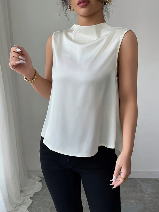 Women's Sleeveless Blouse with High Neck, Elegant Style for Office and Evening