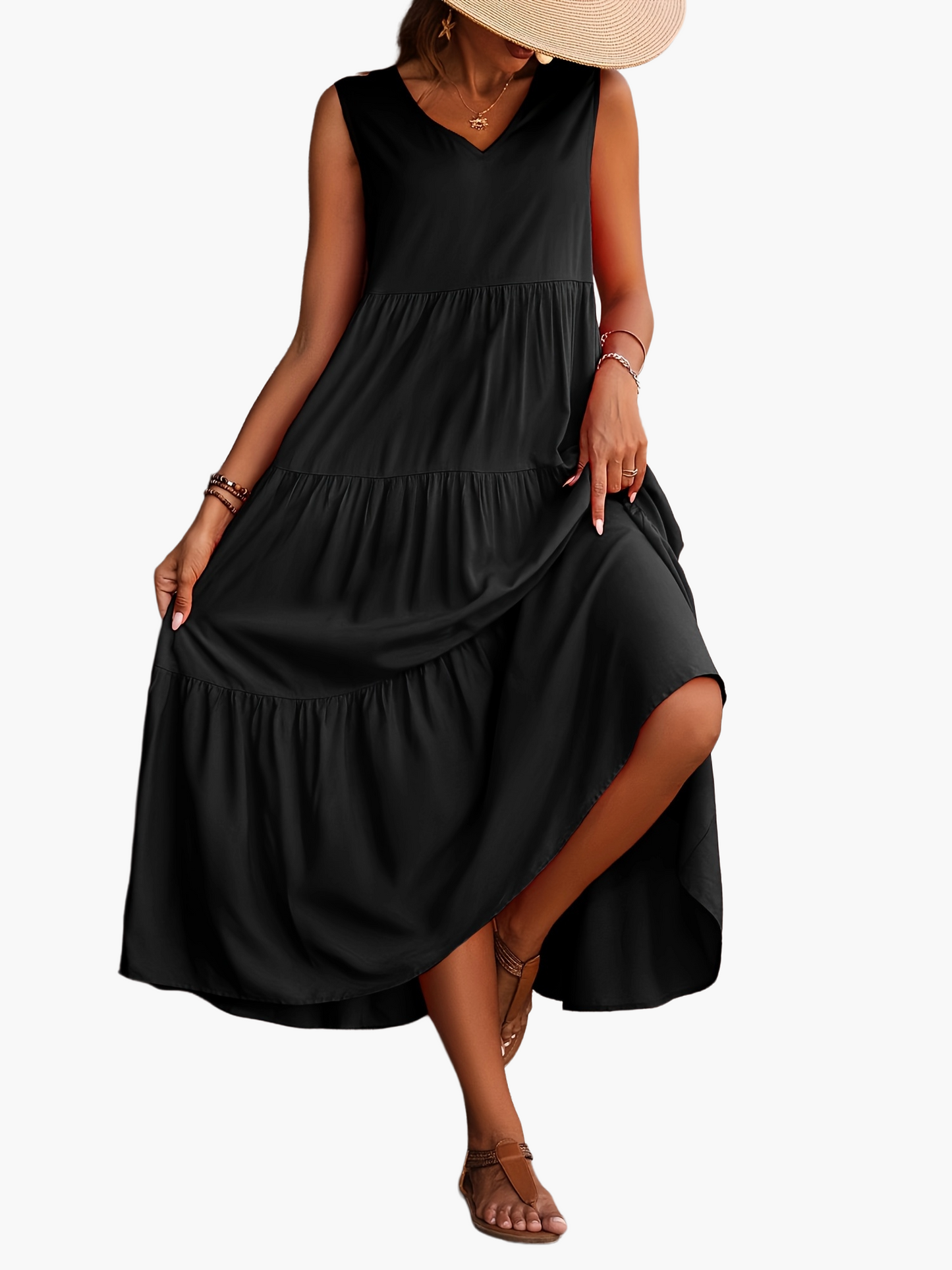Elegante lange damesjurk met volant in casual stijl voor de zomer