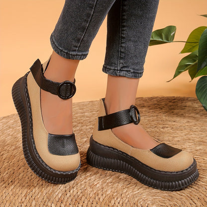Chaussures bateau vintage pour femme à bout rond et bride boucle – Style décontracté