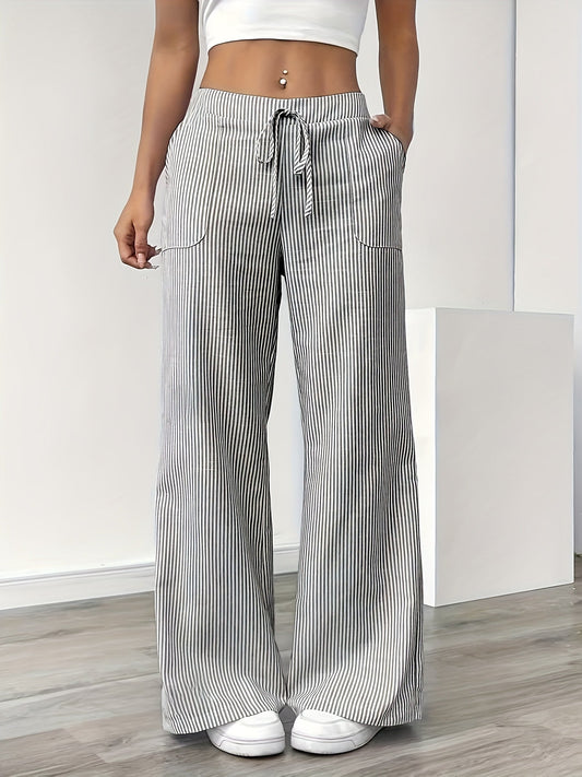 Pantalon large à rayures style décontracté pour femme, idéal pour les week-ends et l'été