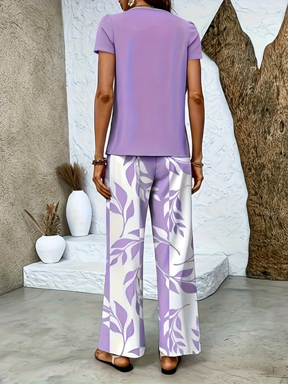 Ensemble élégant pour femme à manches courtes style décontracté chic avec pantalon large imprimé floral