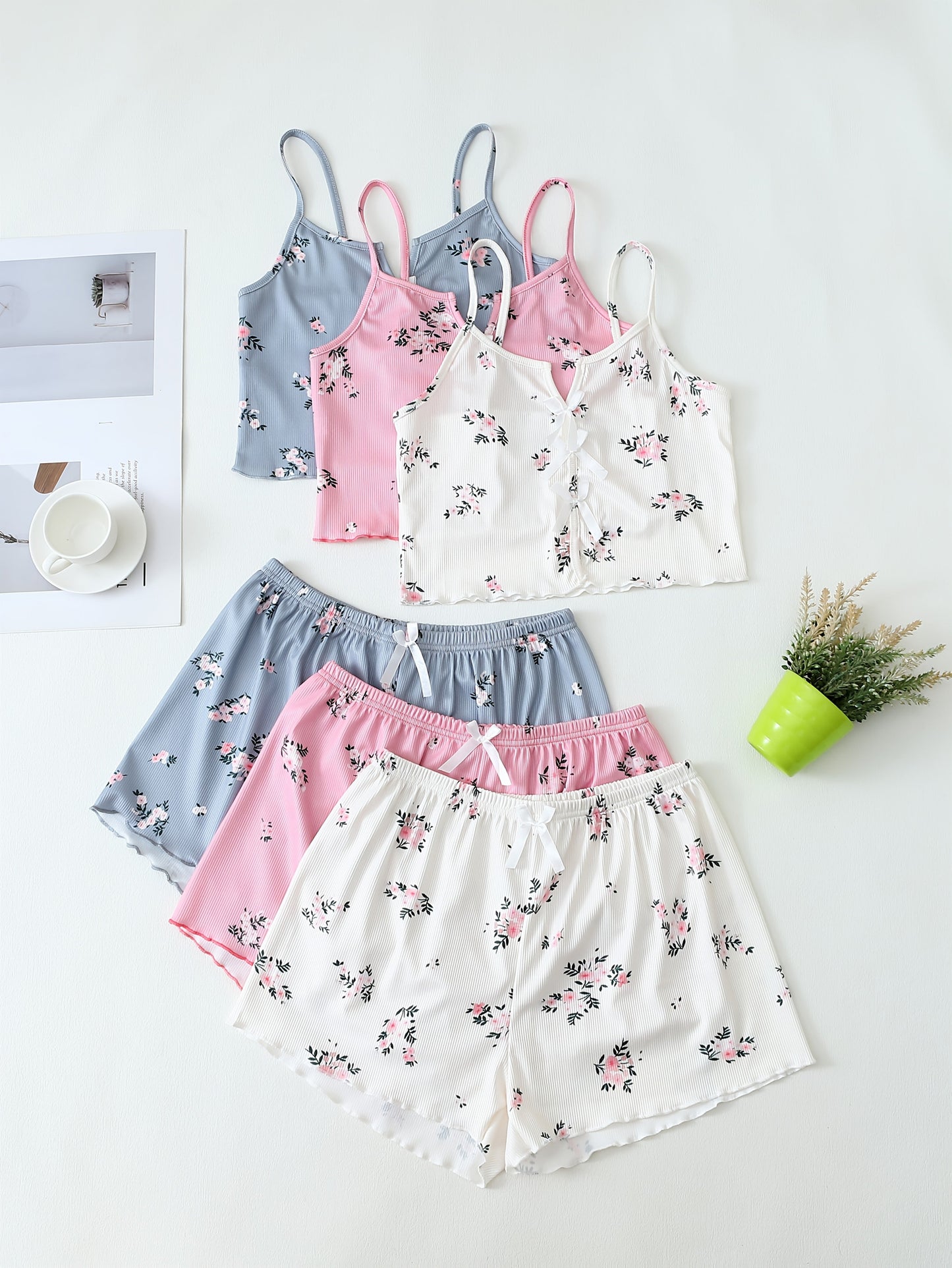 Pyjama Femme Ensemble 2 Pièces Style Floral Décontracté Été