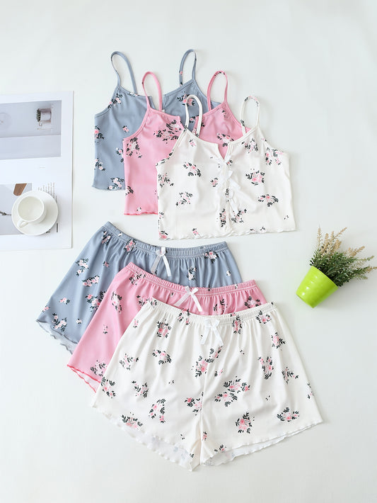 Pyjamas Dam Set 2 Delar Avslappnad Sommar Blommig Stil