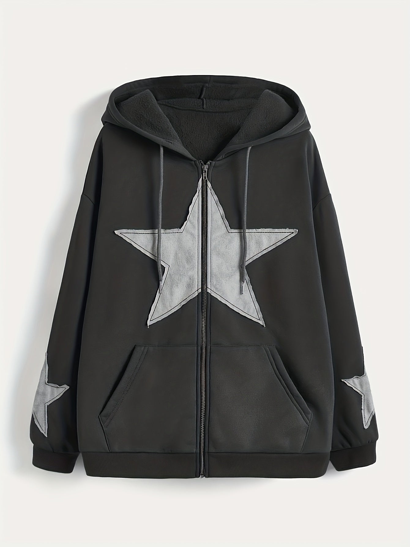 Sweat à capuche zippé marron avec motif étoile gris délavé
