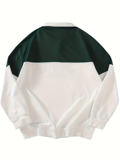 Sweatshirt Polo Bicolore Homme avec Fermeture Éclair Courte et Inscription "MONTREAL CANADA"