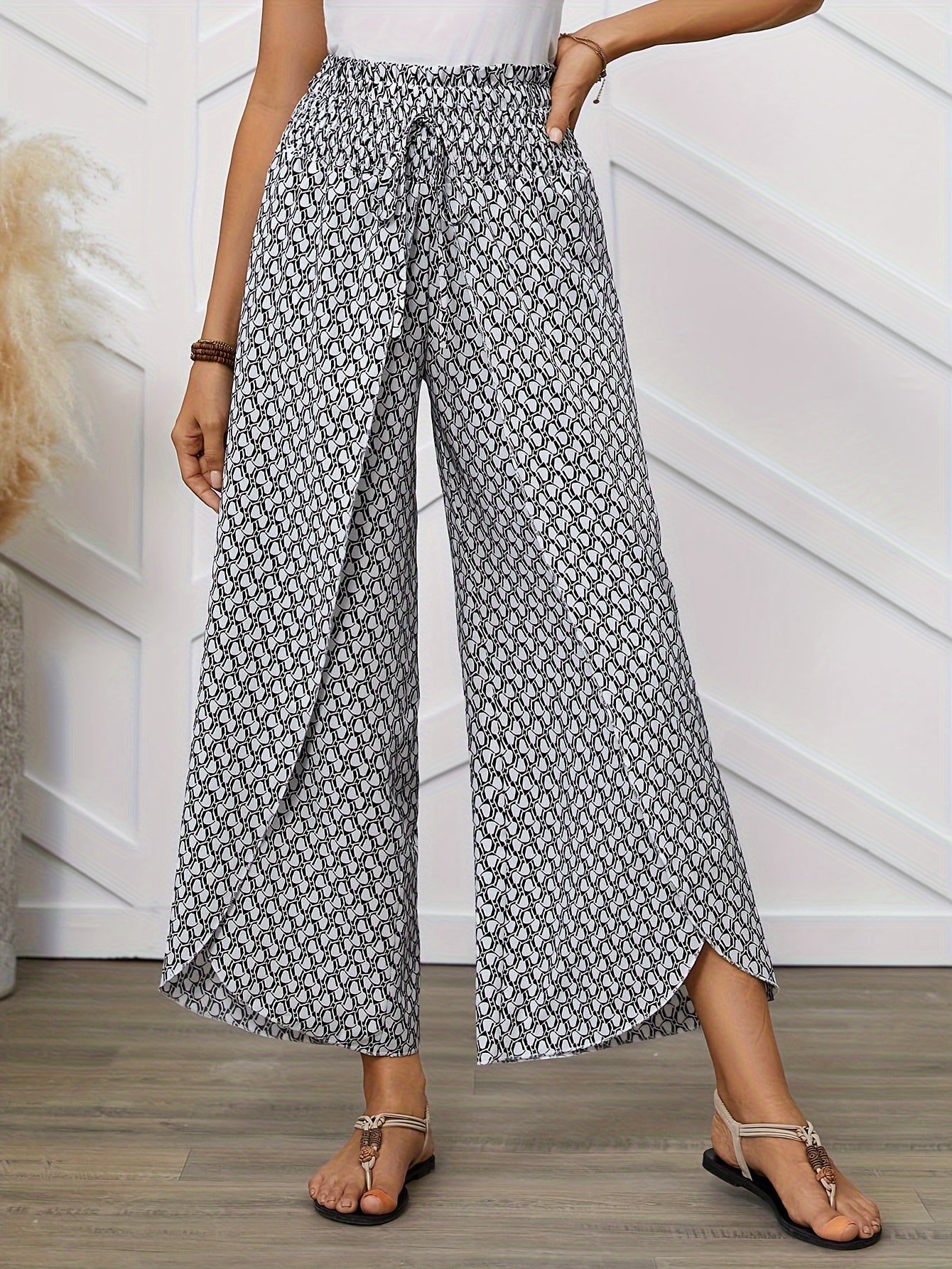 Weite Damenhose im eleganten Stil mit geometrischem Muster für Frühling/Sommer