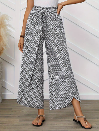 Weite Damenhose im eleganten Stil mit geometrischem Muster für Frühling/Sommer