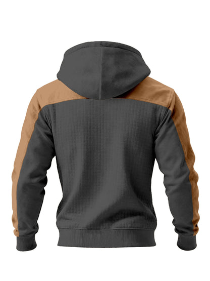 Sweat à Capuche Homme Bicolore Matelassé avec Fermeture Éclair et Poche Kangourou