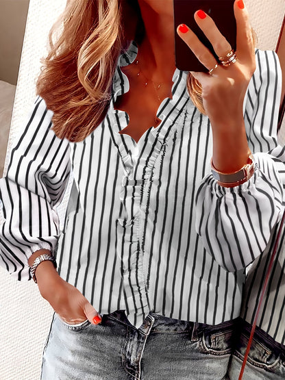 Elegant Women's Blouse with Ruffles Casual Chic Style for Spring and Autumn
