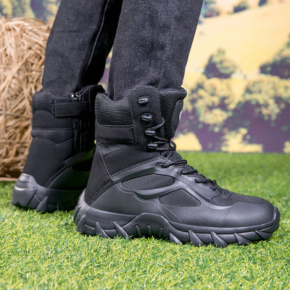 Bottes tactiques montantes noires à lacets et semelle crantée pour homme