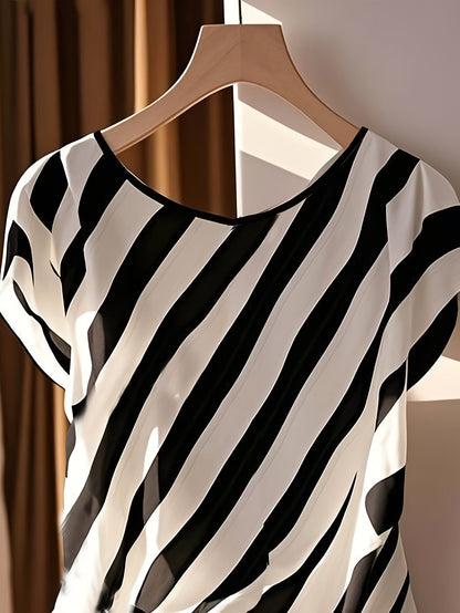 Elegant Women's Blouse with Bohemian Pattern for Spring/Summer, Asymmetric Style with Decorative Bow