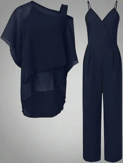 Ensemble Femme Élégant Décontracté Chic – Tenue Deux Pièces Haut Asymétrique et Pantalon Large pour Bureau et Sorties