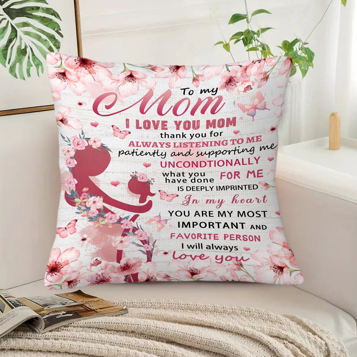 Decorative Quote Pillow for Mom – Sentimental Mother's Day Gift, Contemporary Style, for Bedroom or Living Room, Woman