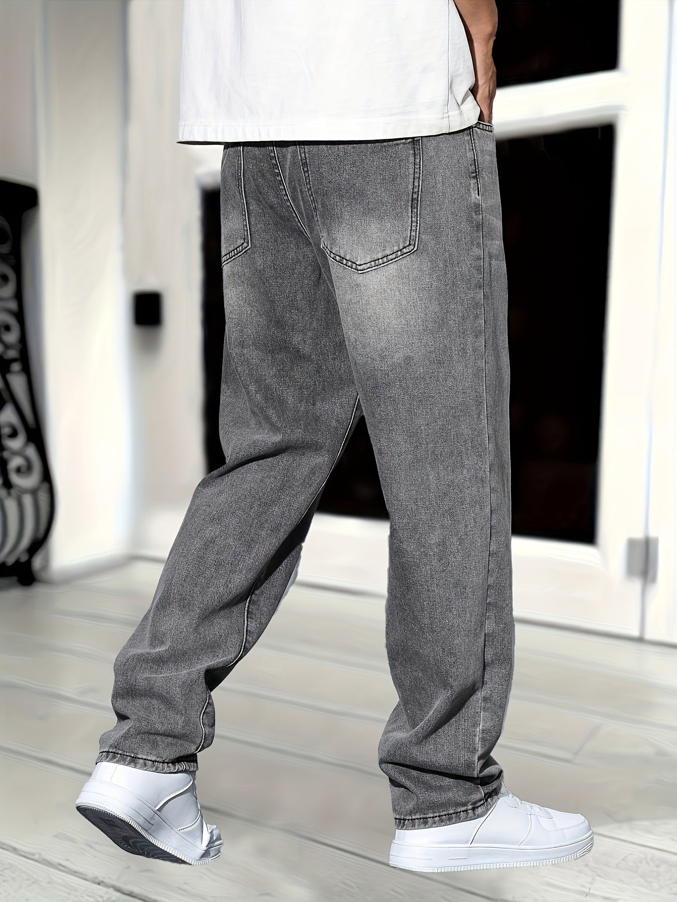 Klassieke rechte jeans voor heren, ruime pasvorm, dagelijks gebruik, stedelijke stijl