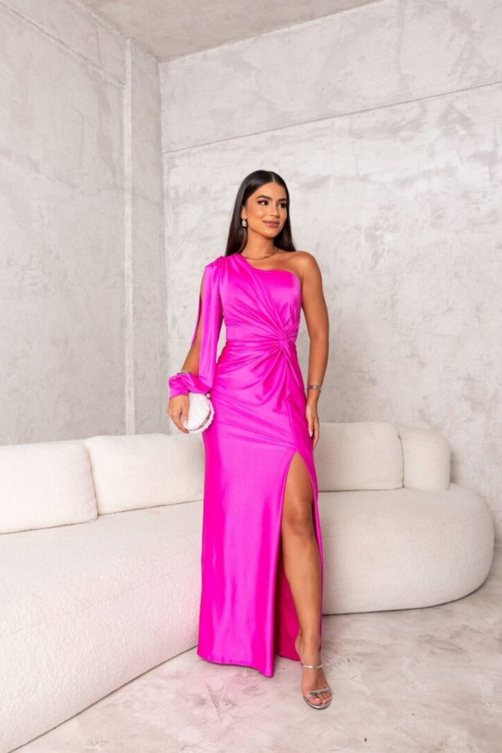 Abito da sera donna monospalla elegante stile drappeggiato per evento e cerimonia