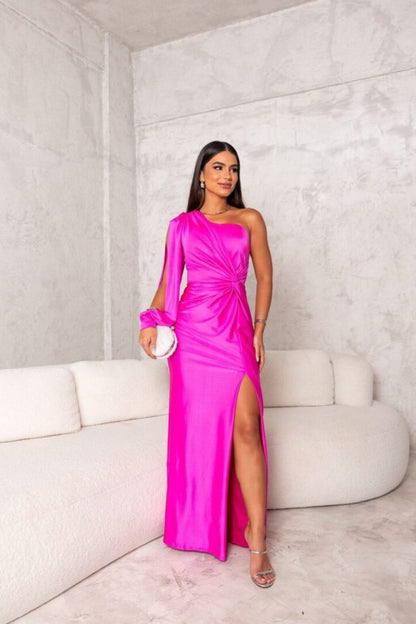 Abito da sera donna monospalla elegante stile drappeggiato per evento e cerimonia