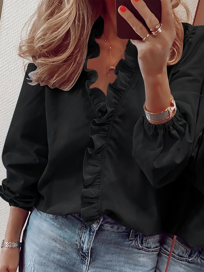 Elegant Women's Blouse with Ruffles Casual Chic Style for Spring and Autumn
