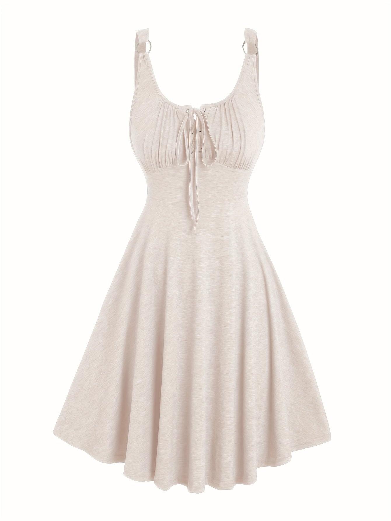 Lässiges Damenkleid mit Ausschnitt und Ösen-Trägern, ausgestellter Frühling-Sommer-Stil  