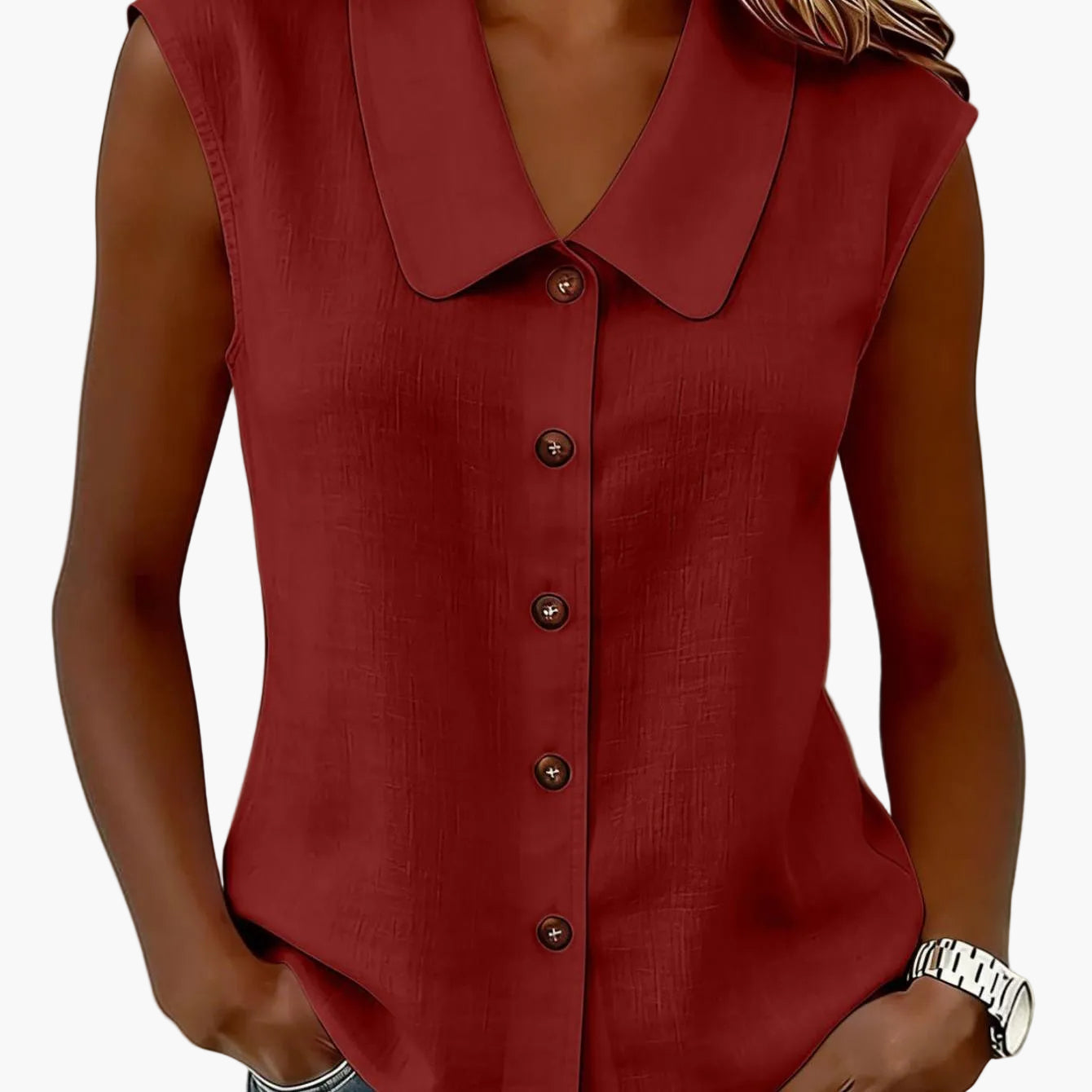 Chemisier sans manches à col Claudine pour femme, style décontracté chic, idéal pour le printemps et l'été