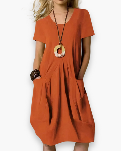 Robe midi ample femme style décontracté chic avec poches - Élégance au quotidien