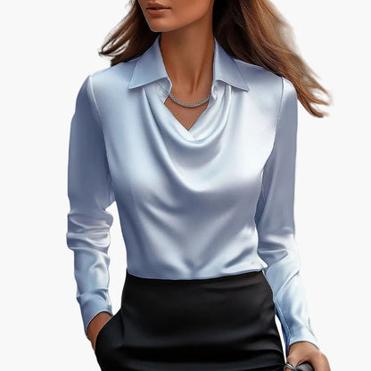 Elegancka damska bluzka z kołnierzem kaskadowym, styl szykowny, do biura i na wyjścia