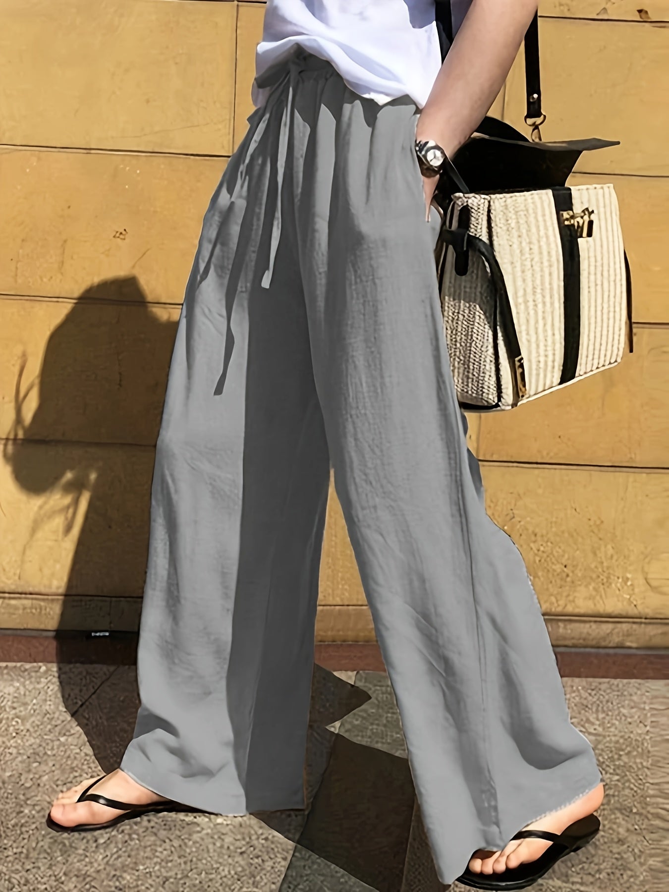 Pantalon large femme style décontracté chic avec taille à cordon – Idéal pour le printemps et l'été