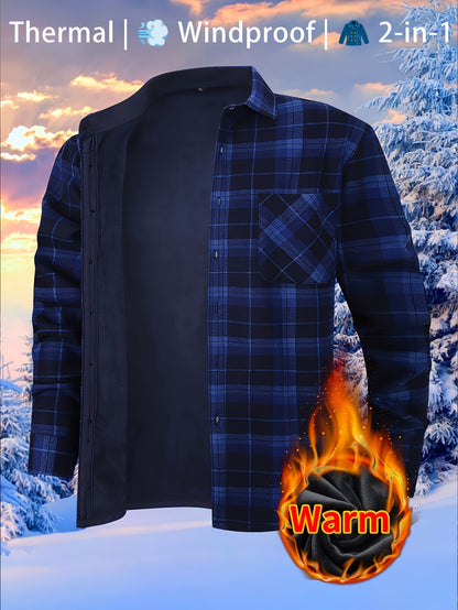 Men's Fleece-Lined Plaid Button-Up Shirt Jacket