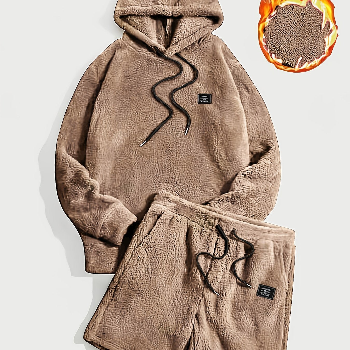 Ensemble Homme Doux Hoodie et Short Molletonné Gris Clair